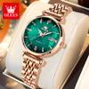 OLEVS Original Quartz Watch for Women Fashion Rhombus Mirror Elegant Rose Gold Steel Strap Waterproof Women's Dress Wristwatches