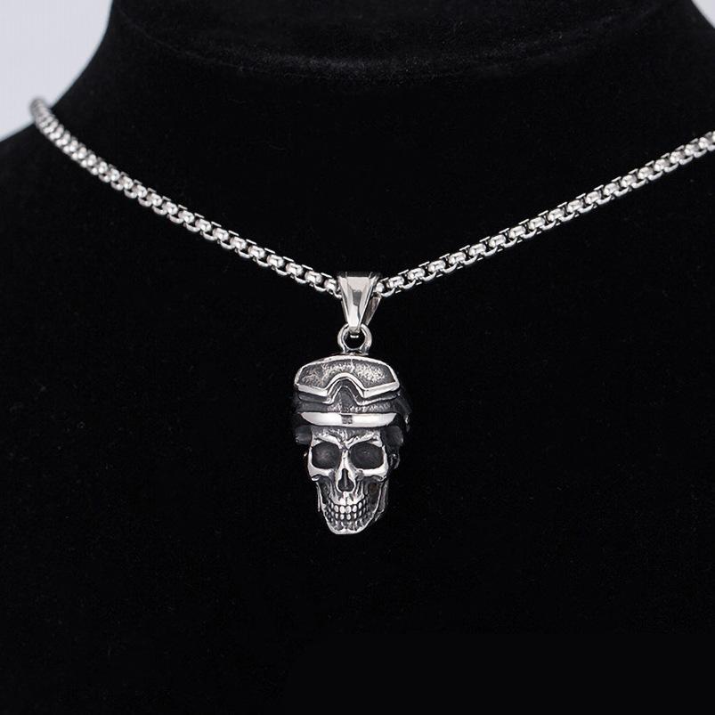 Pendentif Titane Acier Inoxydable Personnalité Mode Homme et Femme Lunettes Moto Crâne Pendentif Collier