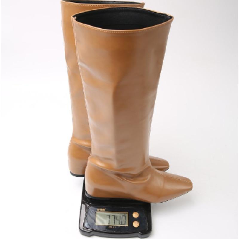 Women's Genuine Leather 2.5cm Kitten Heel Square Toe Slip-on Autumn Knee High Boots Casual Female Long Boots Shoes for Woman Hot