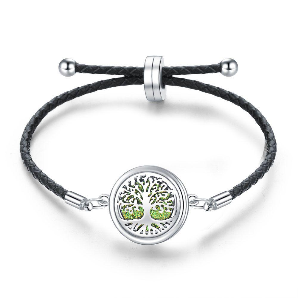Women's Adjustable Braided Leather Aroma Diffuser Tree of Life Bracelet