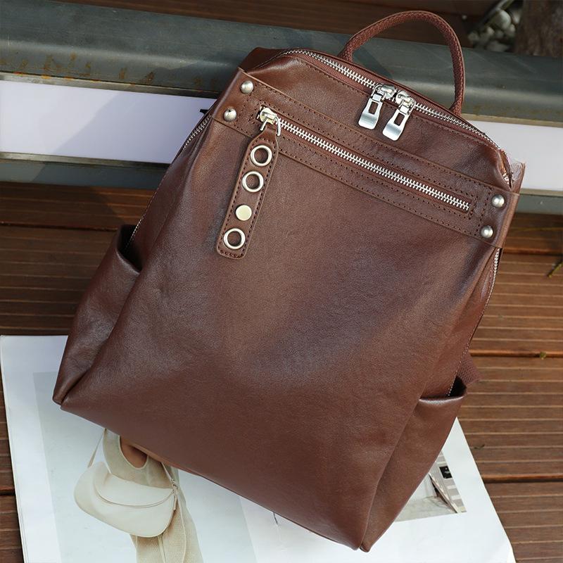 Genuine Leather Women's Bags  Schoolbags  Backpacks  Travel Lightweight Vegetable Tanned Cowhide Spring Women's Niche Fashion Handbag