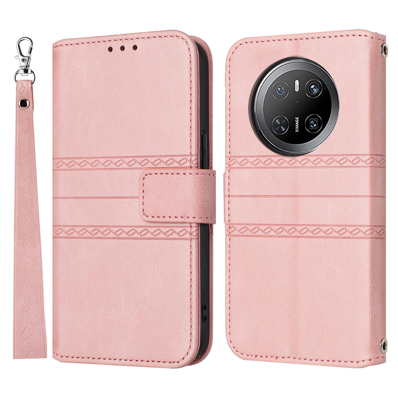 

For Huawei Mate 70 Case Wallet Skin-Touch Leather Imprinted Phone Cover Pink