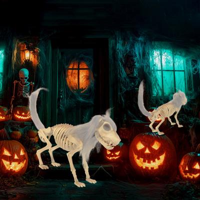 Halloween Skeleton Dog Decoration Posable Standing Dog Skeleton with Movable