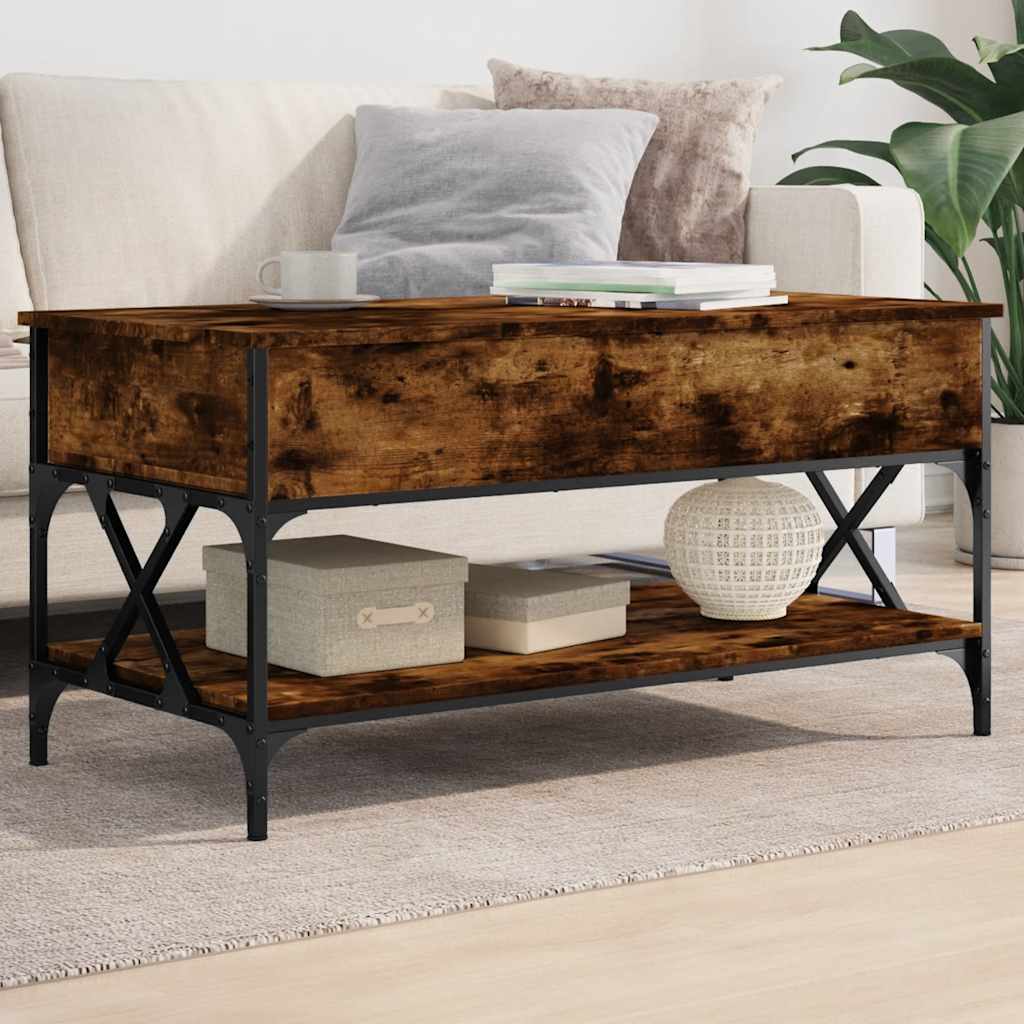 Coffee Table Smoked Oak 100x50x50 cm Wood Based Material and Metal