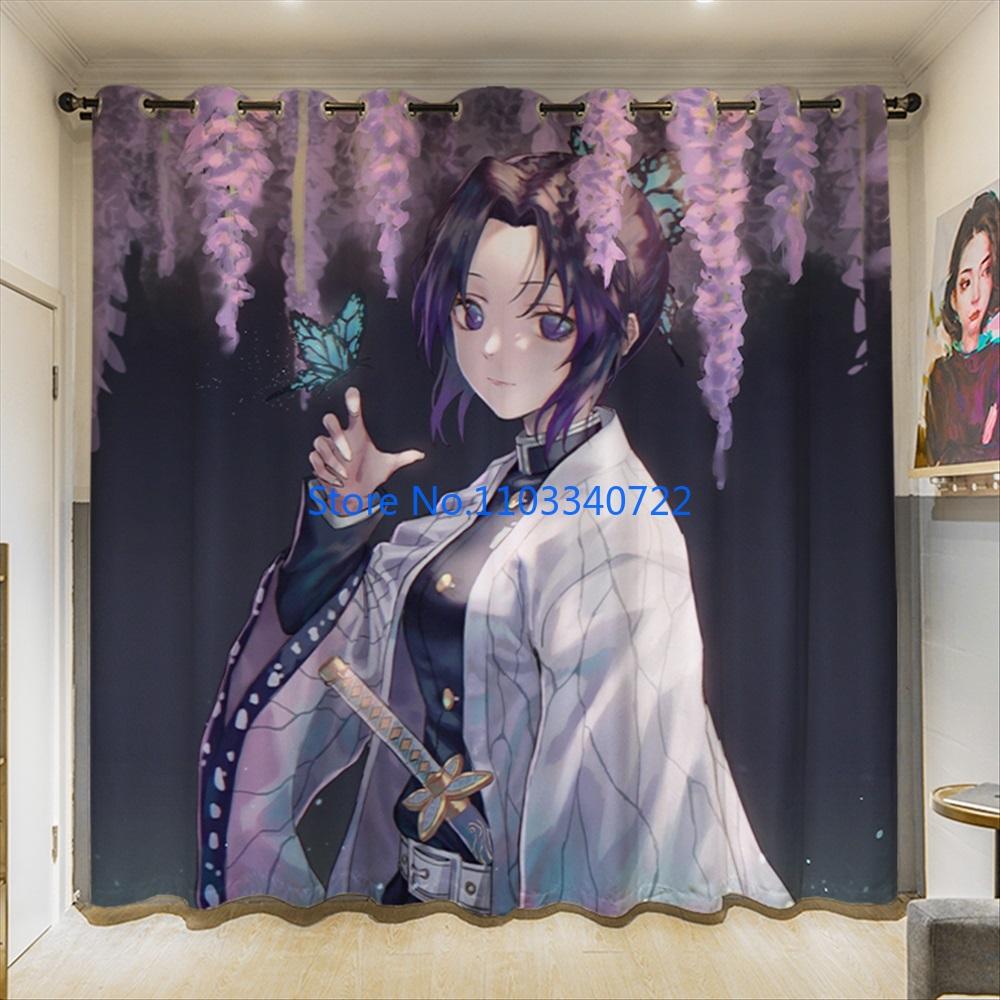 Demon Slayer Shinobu Giyuu Anime Window Curtain 184x215cm 3D Print Blackout Curtains Living Room Bedroom Custom Size Kids Gift