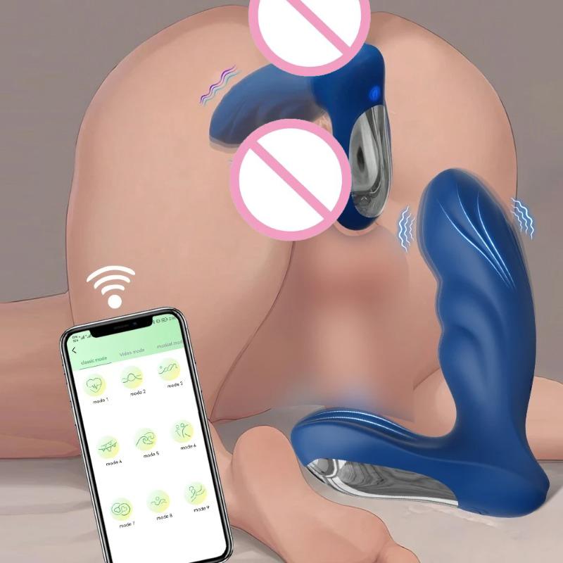 Masajor prostatic pentru bărbați controlat prin aplicație Bluetooth – Vibrator anal wireless, dop anal vibrant, jucărie sexuală pentru adulți cu stimulare duală