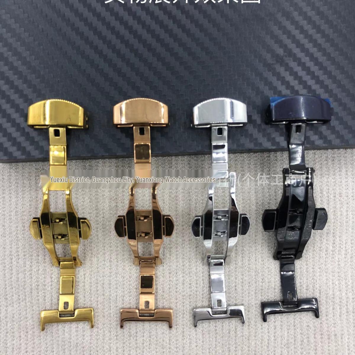 

Stainless Steel Automatic Double Push Butterfly Spring Buckle for Leather Watch Straps Silver 16mm