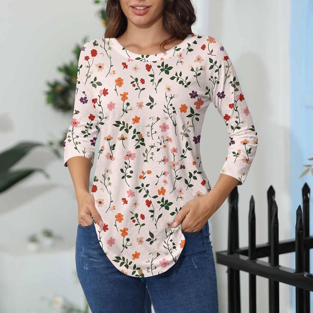 Damen-T-Shirts, 3/4-Ärmel, einfarbig, Pullover, Sommer, Frühling, Tops, Blusen