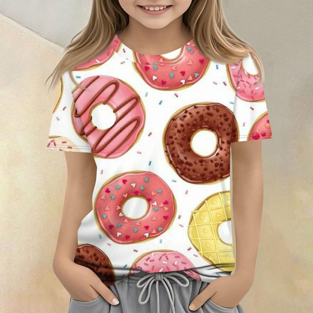 Children's Printed Round Neck Short Sleeved Casual T-shirt
