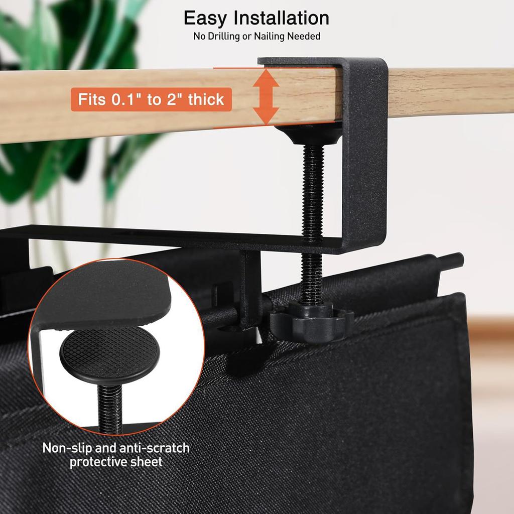 Under Desk Cable Management Box Hidden Cord Organizer with Strong C Clamp for Office Home Black Fabric