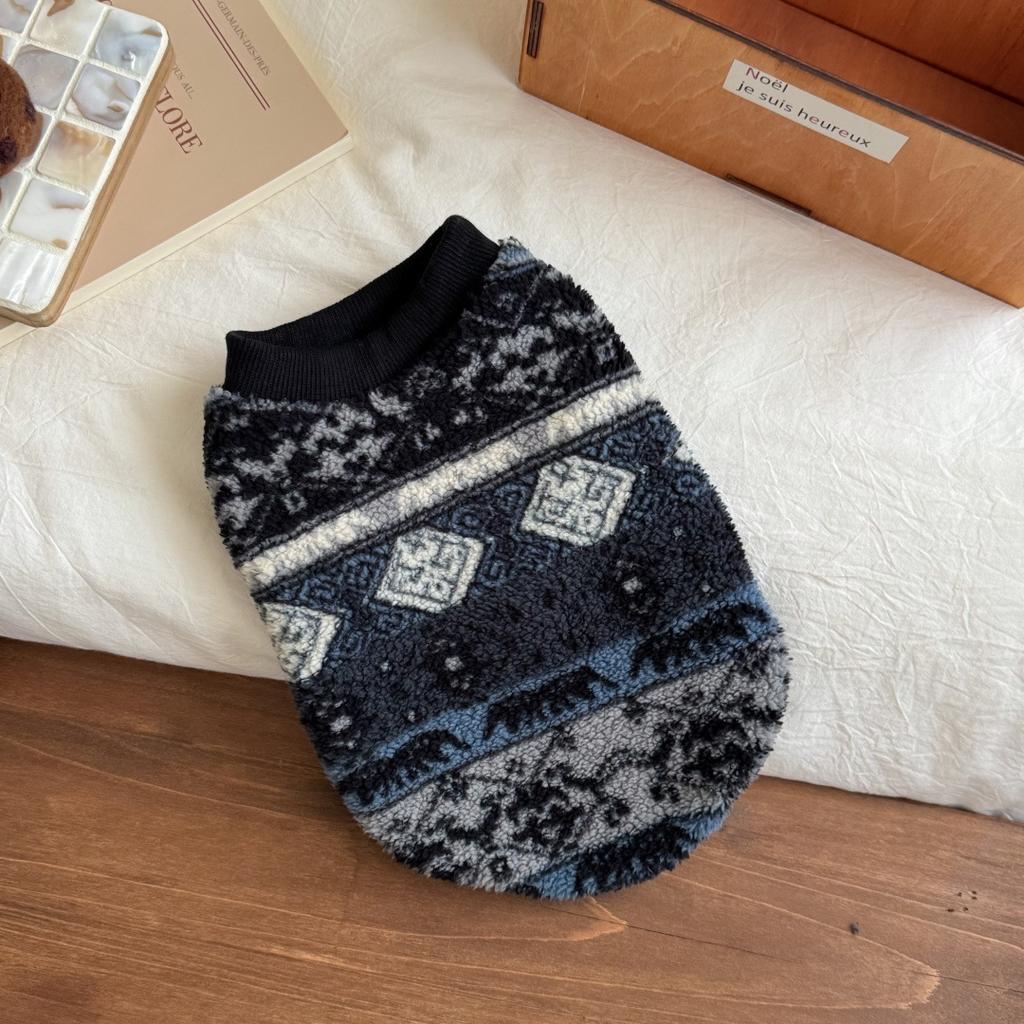 Ethnic Style Printed Fleece Pet Clothes Small Dog and Cat Hoodies Soft and Warm Clothing Pet Supplies Daily Dressing