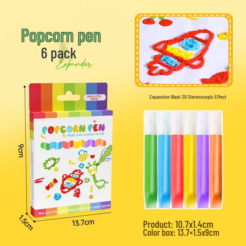 

Korean Style 3D Puff Acrylic Pen - DIY Graffiti & Magic Bubbles Pen 6-pack Popcorn Pens [Color Box Packaging] синий/зелёный