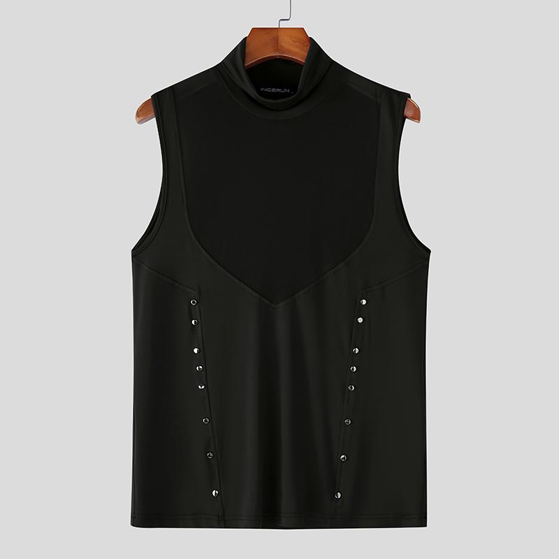 

INCERUN Летние мужские майки без рукавов с высоким воротом и сетчатыми вставками L