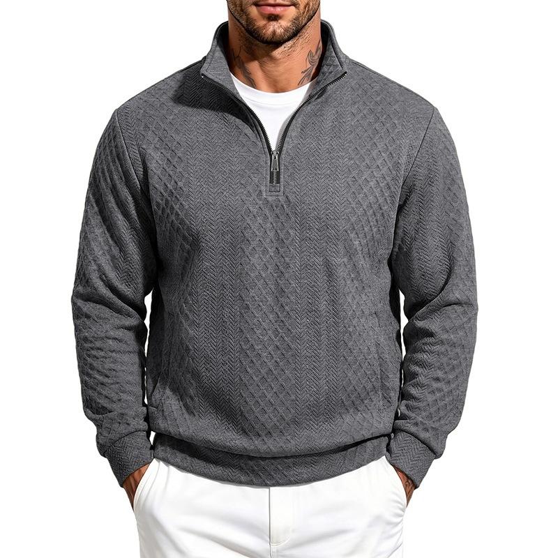 Men S Autumn Diamond Jacquard Half Zip Stand Collar Long Sleeve Pullover Sweatshirt