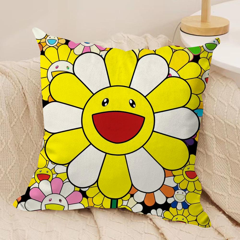 

Sunflower Art MMurakami Cushion Cover Short plush Doublesided Print Square Throw Pillow Covers Sofa Home Cushion Decor 30x30cm