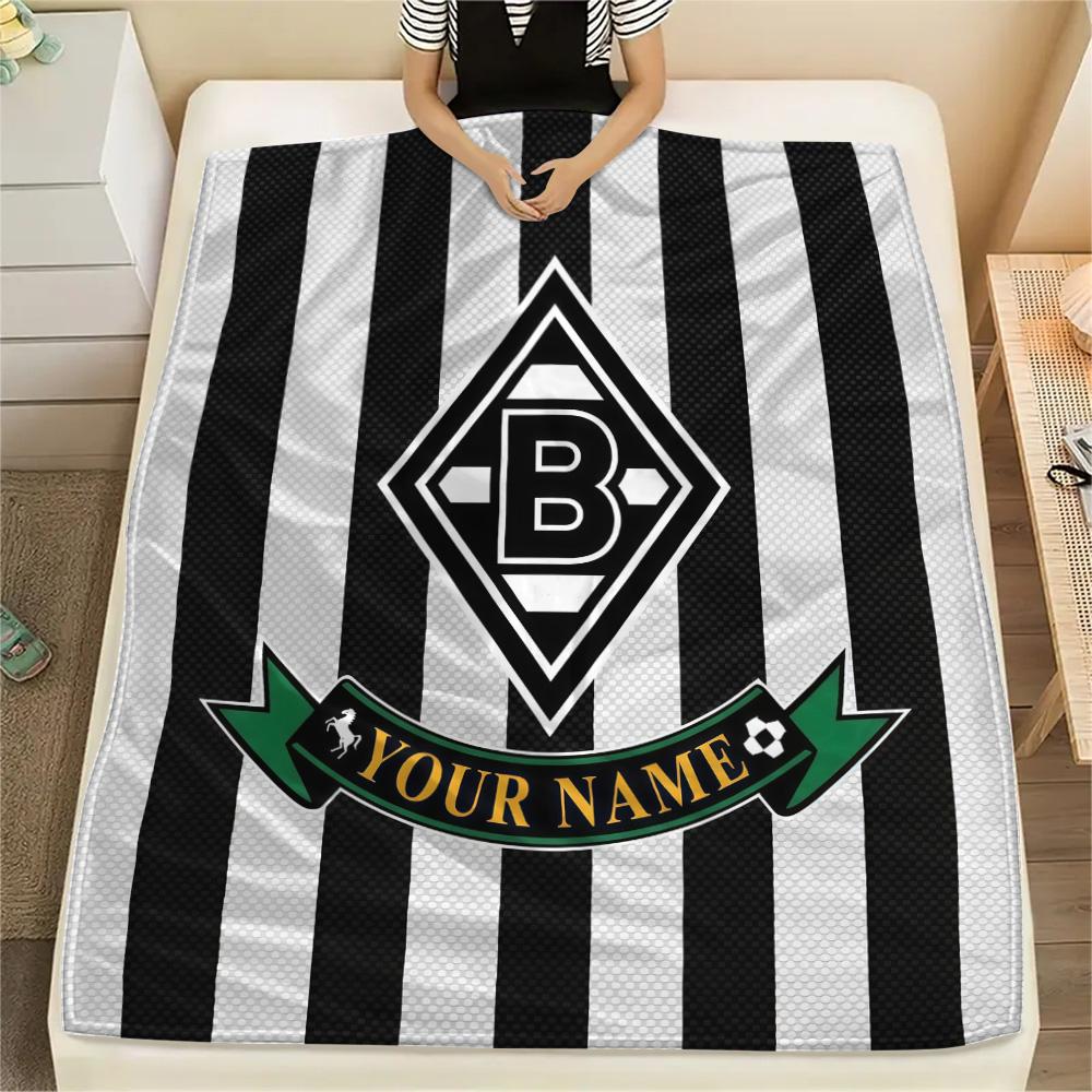 Custom Name Borussia Mönchengladbach Flannel Blanket, High Quality Comfortable for All Seasons, Home Decor, Warmth and Comfort