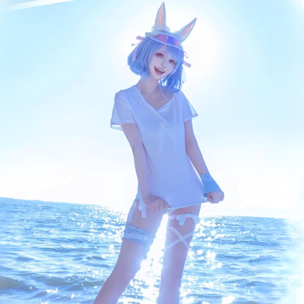 [Milky Time] Hololive Usada Pekora Cosplay VTuber Check Swimsuit New Costume (M)