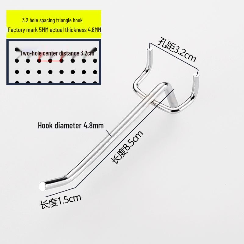 Lochwand und Schmuck Doppelzinkenhaken, Dreifuß, Supermarktregal und gerade Haken