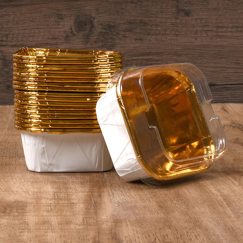 50pcs Square Cupcake Cups with Lids, Pudding Cup Bake-resistant Cup, Disposable Foil Cupcake Cups Muffin Tins For Wedding Baking
