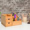 Desk Organiser Holder, Bamboo Multi-Function Storage Caddy with 7 Storage Compartments and 2 Drawers for Home Office Stationary Supplies