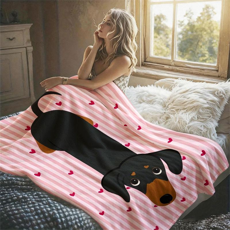 Dachshund Love Flannel Blanket Warm Soft Halloween Christmas Decorative Couch Warm Cozy All-Season Gift