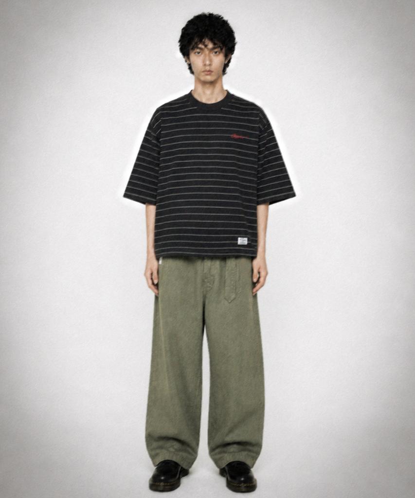 STIGMA Washed Belt Curved Pants Khaki