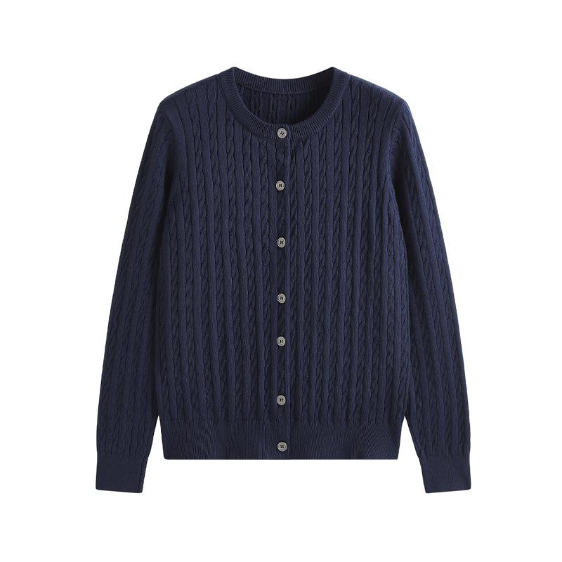 Women s Cable Knit Cardigan Long Sleeve Round Neck Button Front Solid Color One size fits all тёмно-синий