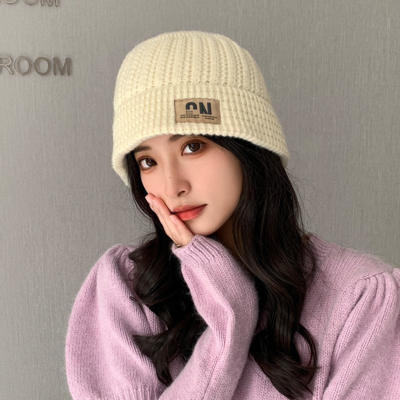 Podzimní a zimní nová čepice Dámská móda Abeceda Pletená vlněná čepice Zimní teplá čepice kbelík Jednobarevná