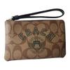 COACH Corner Zip 16 Classic Old Flower Printed Zipper Closure Coated Canvas and Leather Wrist Bag Clutch Small Women's Khaki