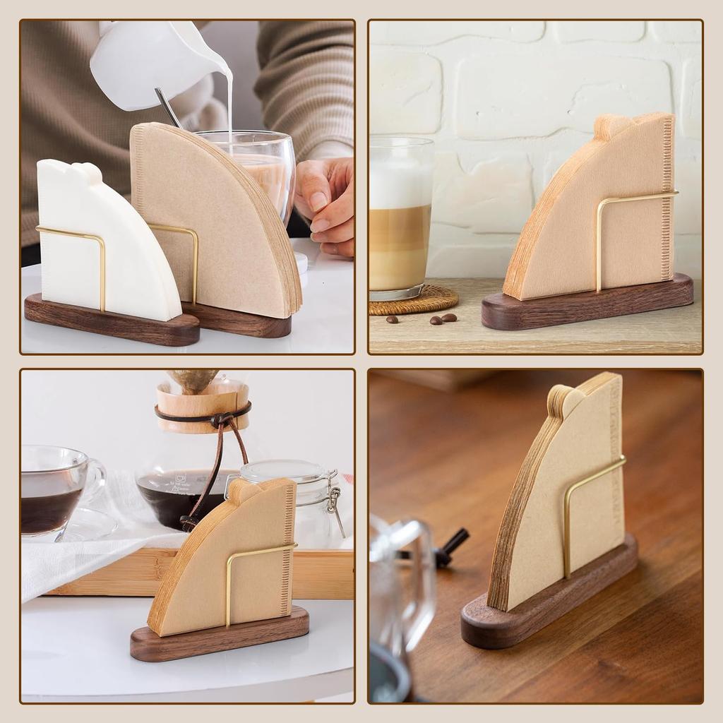 Liroyal Coffee Filter Wooden Coffee Filter Coffee Filter Walnut Wood Holder, Stand, Storage, Space-Saving,