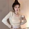 Knitted Sweater Women's Autumn Irregular Sweater Drawstring Sweater Short with Long Sleeves Unique