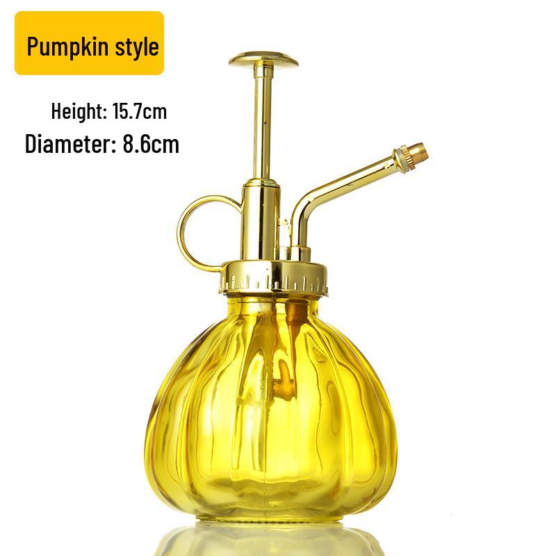Creative Hand-Pressure Glass Watering Sprayer with Colored Transparent Pumpkin Design