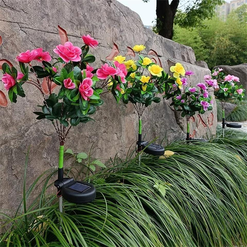 LED Solar Azalea Flowers Garden Lamp Home Decorative Light Landscape Lawn Path Holiday Wedding Lights