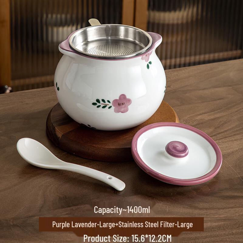

Ceramic Grease Pot with Strainer and Spoon
