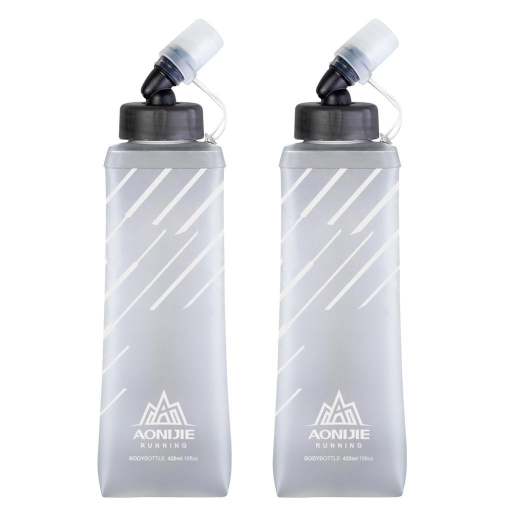 TRIWONDER TPU Foldable Water Sports Bottle for and Soft Hydration Bottle 420ml Bottle, Running, Marathons, Cycling, Hiking, (Gray, - 2-Pack)