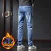 Winter Fleece Jeans Men's Fashion Elastic Slim Straight Warm Trousers Thicken Business Casual Korean Thermal Denim Pants