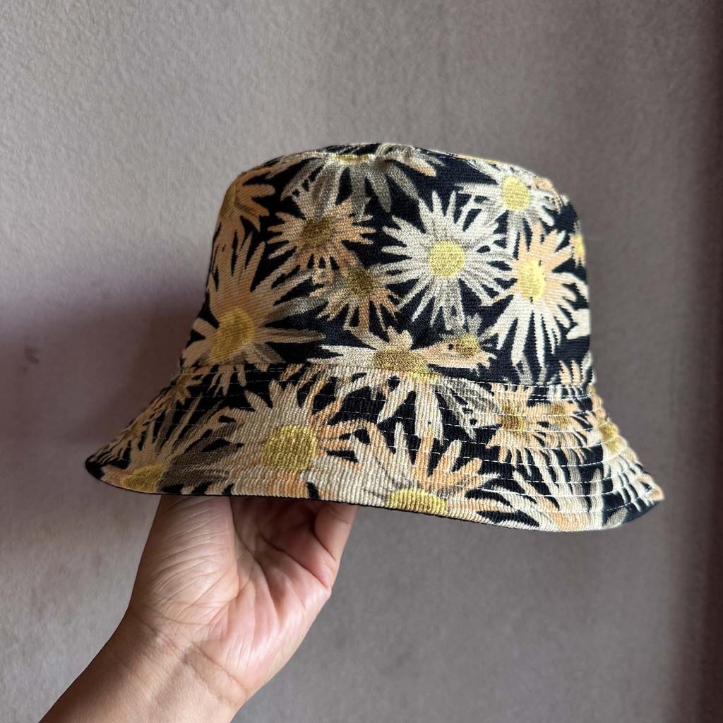 

Sunflower Pattern Corduroy Bucket Hat With Sunshade For Casual Spring And Fall чорний
