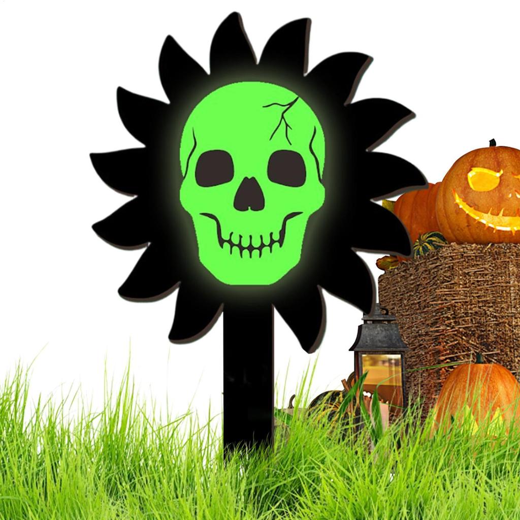 Halloween Garden Stakes Luminous Skull Garden Stakes Outdoor Decor Wooden Halloween Decorations for Fall Holiday Indoor Outside