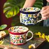 700ml Ceramic Coffee Mug with LidBlue and White Breakfast Mug Exquisite Afternoon Camellia Flower Tea Cup Home Dessert Bowl New