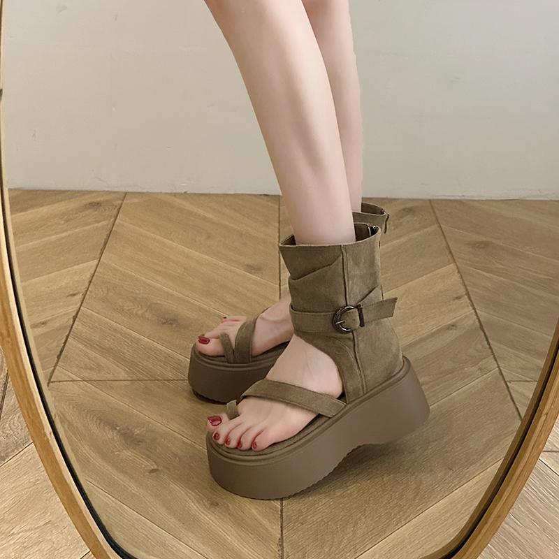 Fashion Platform Flats Women Ankle Boots Spring Autumn Retro Style Clip Toe Shoes Ladies Causal Slip On Sandalias Booties