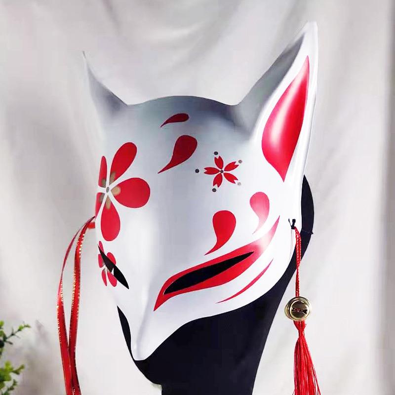 Neue japanische Anime Fuchs Maske mit Quaste Glocken Kirschblüten Katze Maske Cosplay Party Zubehör Maskerade Kabuki Kitsune