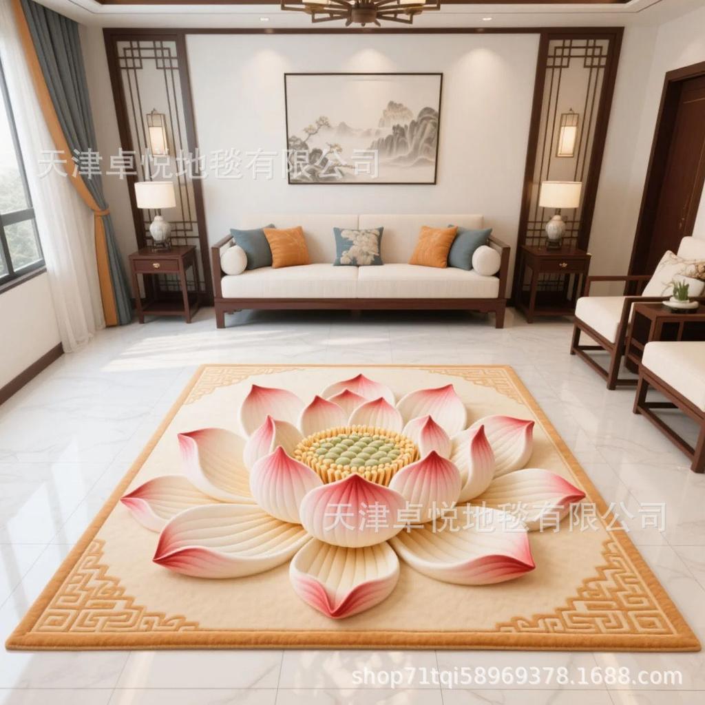 New Chinese Style Carpet Lotus Carpet Anti Slip Easy To Maintain Easy To Clean Floor Mat