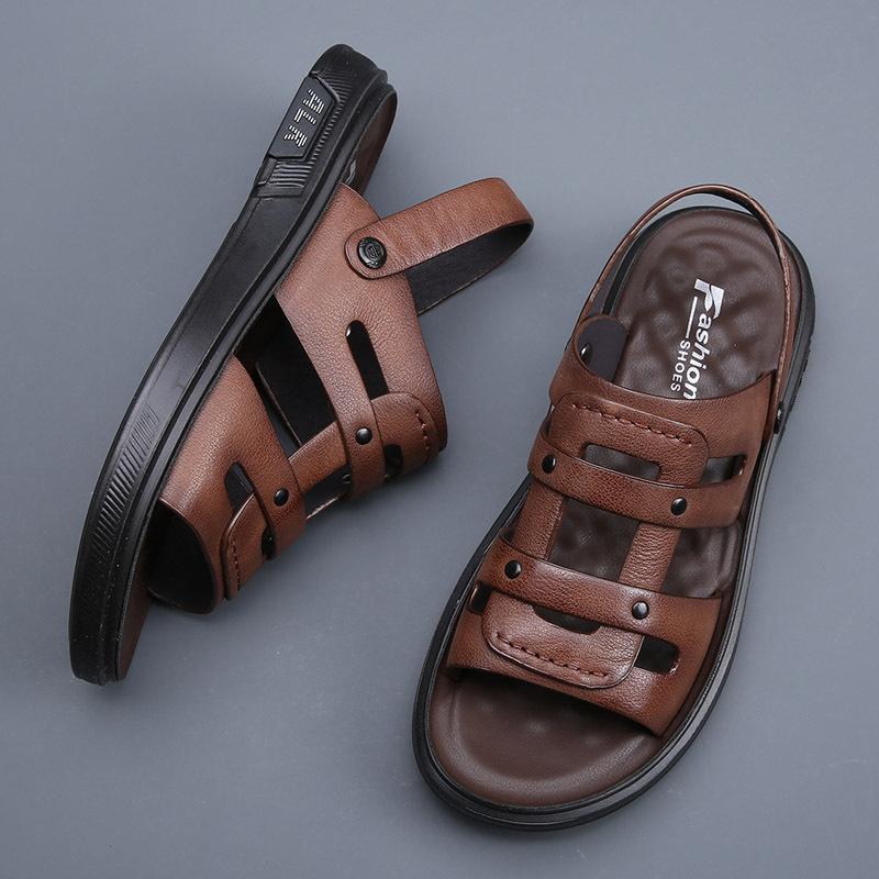 

Roman first-layer whole cowhide summer breathable and deodorant high-end leather new sandals men s dual-purpose beach cool slippers 44 коричневый