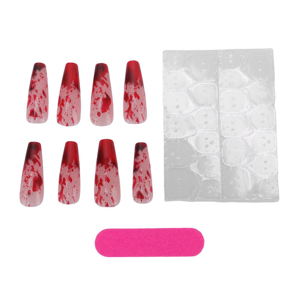 24Pcs False Nails Red Black Smudging Reusable Artificial Nail Extension Tips for Holiday Dance Party    