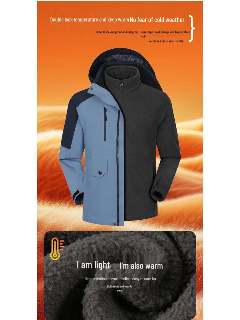Unisex Windproof Waterproof 3-in-1 Logo Windbreaker Jacket with Detachable Coat for Couples