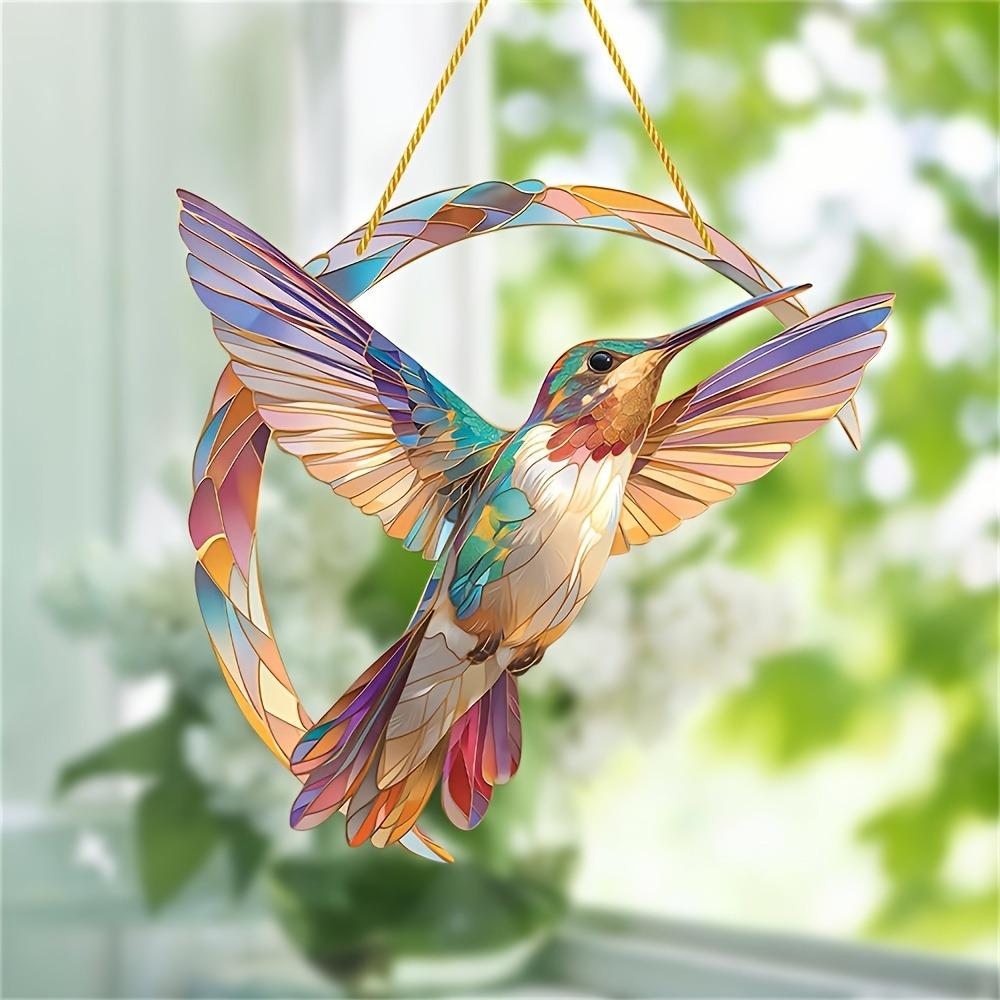 

Vibrant Hummingbird Light Catcher. Colorful window decor for autumn & housewarming gifts. прозрачный