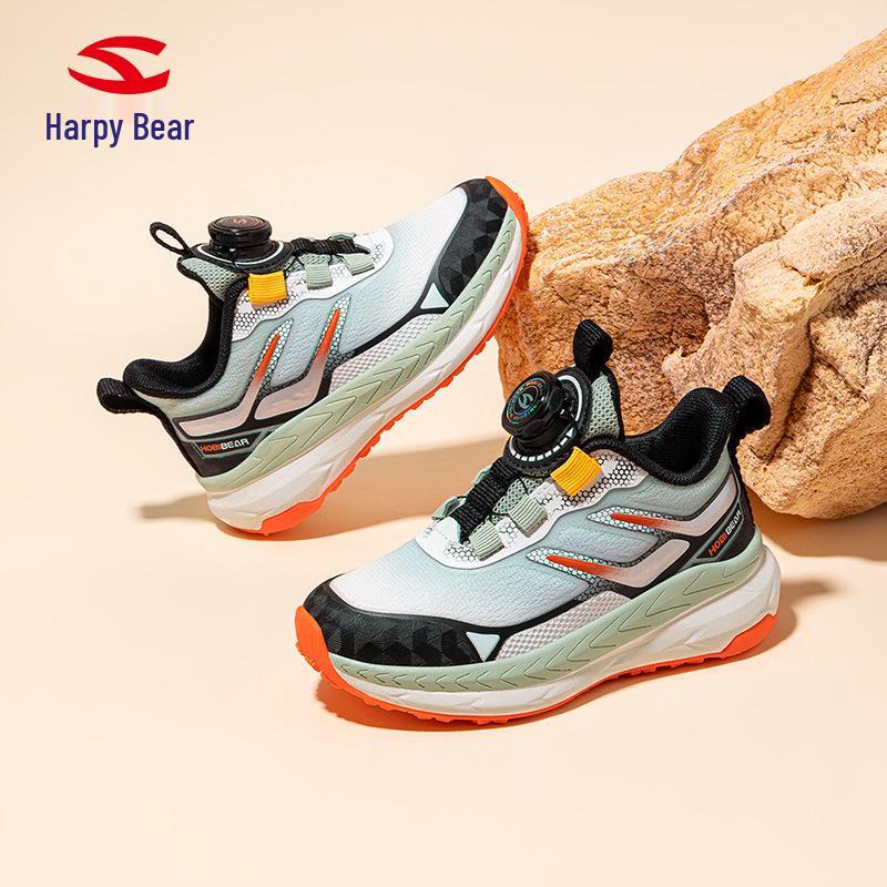 Habi Bear Boys' Double Mesh Breathable Sneakers with Rotary Buckle and Soft Sole for Spring and Autumn