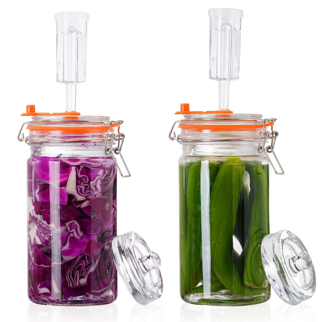 2-Piece 1L Glass Fermentation Set – Pickling Jar with Weights and Airlock for Sauerkraut, Kimchi, Kombucha, and Pickles