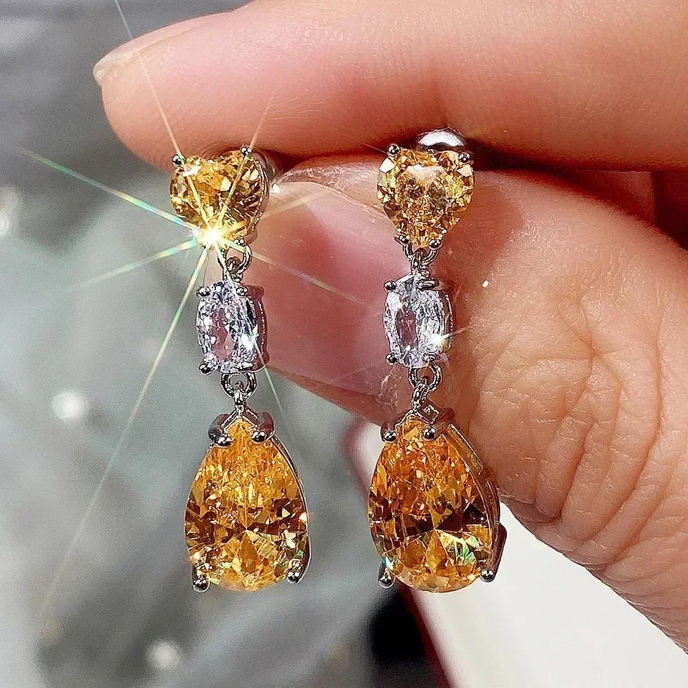Zircon Oxide Temperament Earrings For Women Attending Banquets Fashion Mosonite Party Jewelry Personality Long Pendant