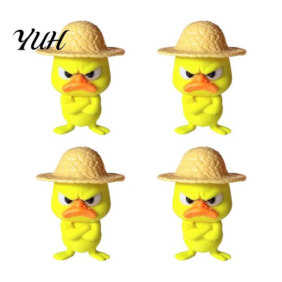 Decorative Mini Figurines for Home 4Pcs 3D Printed Angry Duck Figurines, Grumpy with Straw Hat, Unique Desk Decor Coworkers Cute Cross-Arms